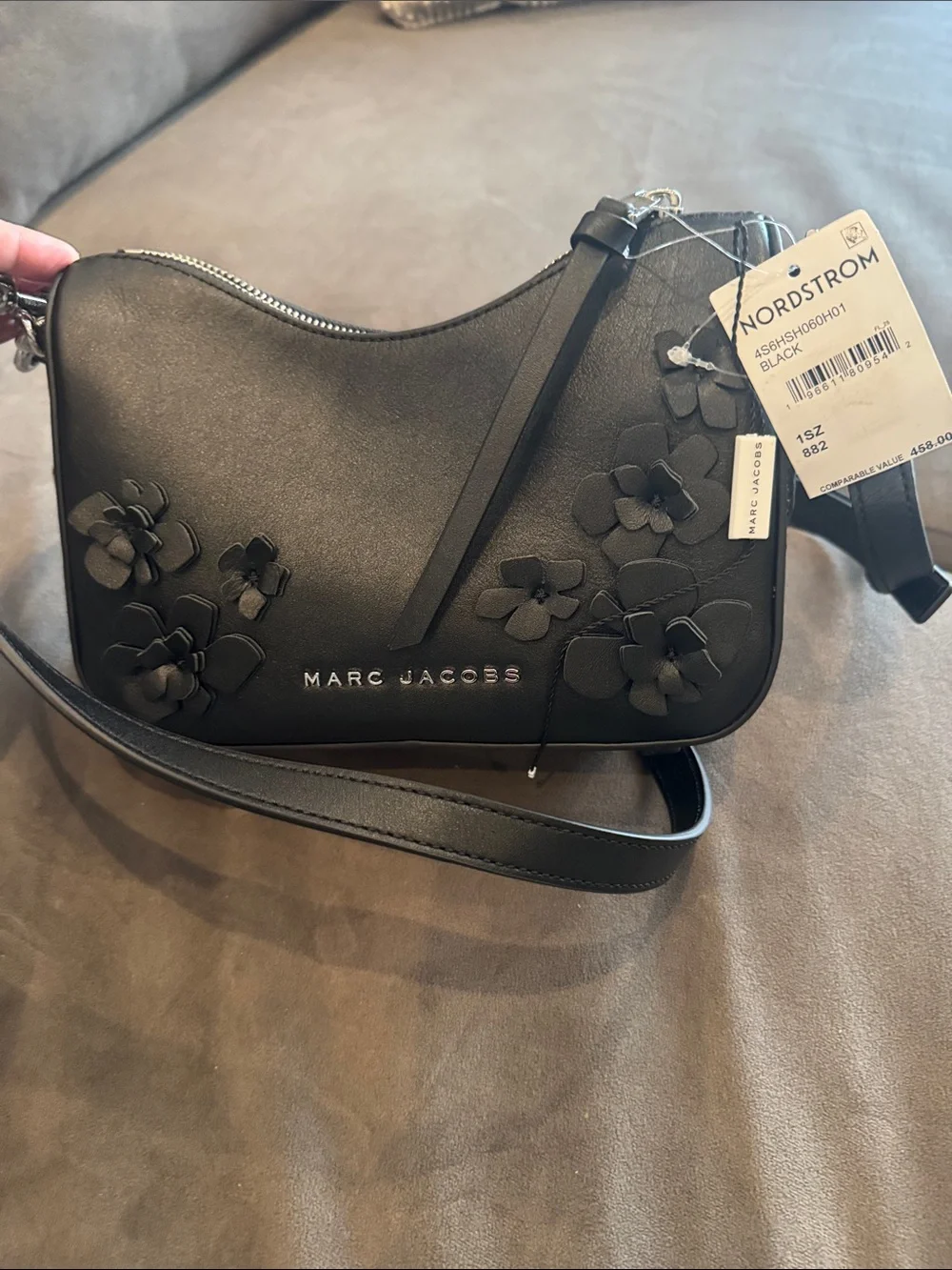 Marc Jacobs Black Leather Floral Appliqué Crossbody